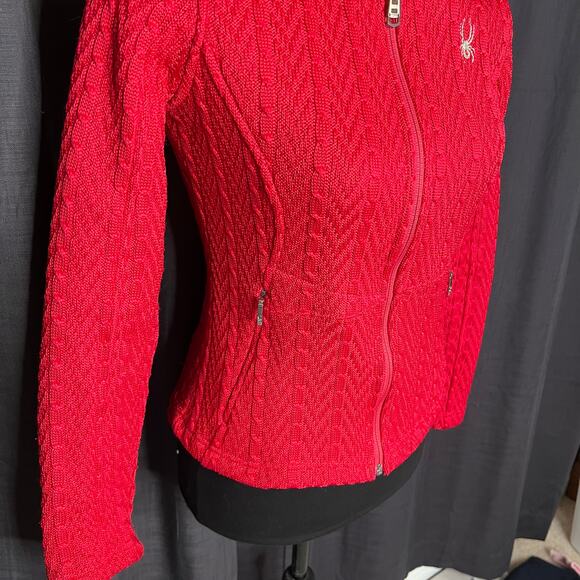 Womens’ Spyder raspberry red Major Core cable knit full zip sweater Size Small - Picture 3 of 10